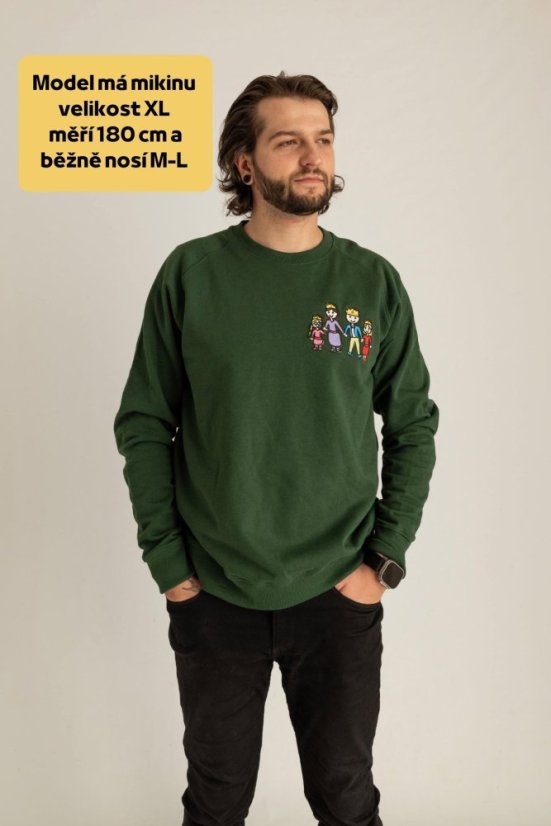 Pánská mikina s výšivkou - Barva mikiny: zelená, Velikost: S