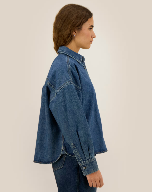 Dámská denim košile s výšivkou - Velikost: S, Barva denim košile: Světle modrý denim
